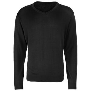 Premier Mens Knitted Cotton Acrylic V Neck Sweatshirt / Black